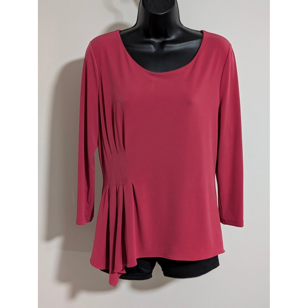 White House Black Market Blouse Pleated 3/4 Sleeve Top Pink Size L